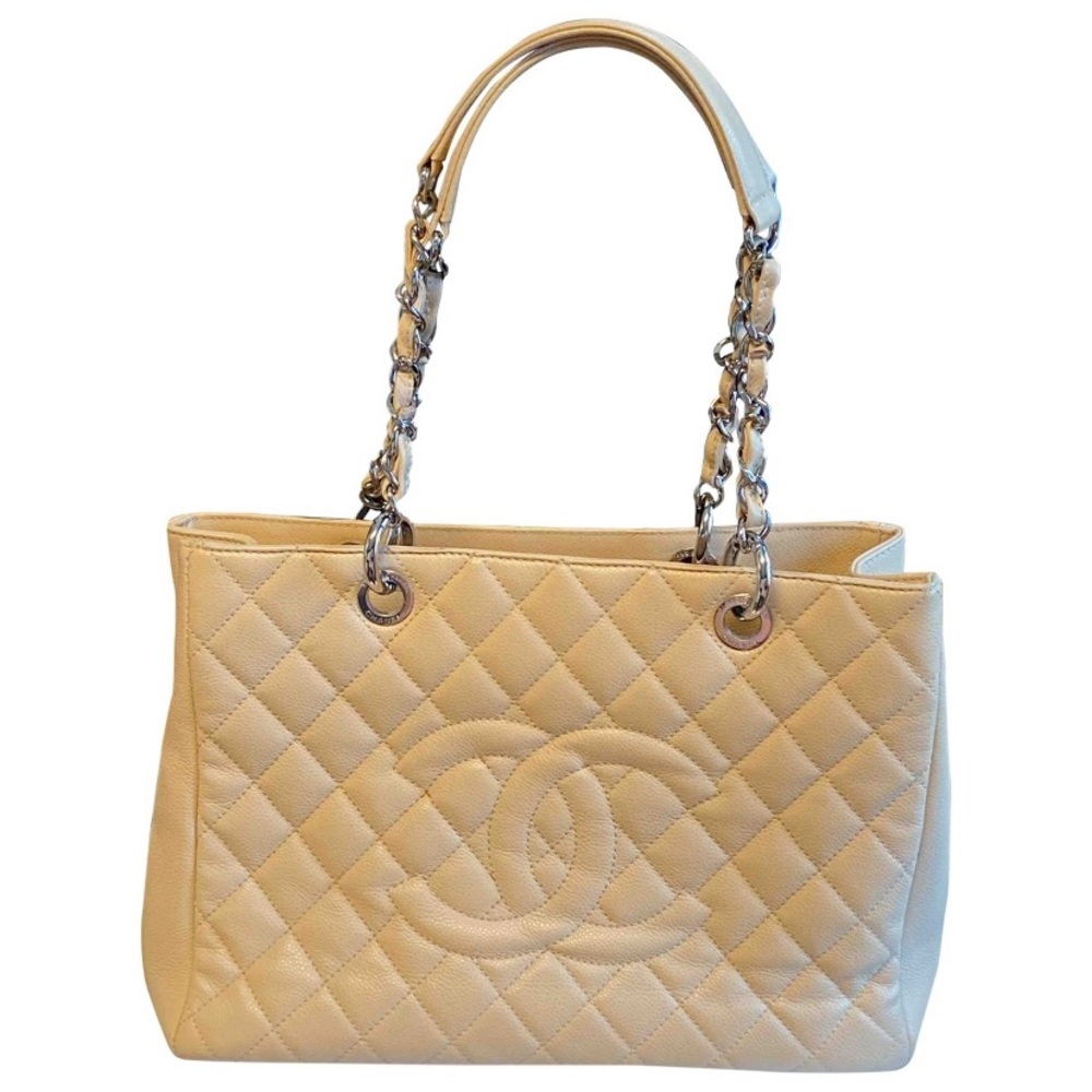 Authentic CHANEL Beige Caviar Grand Shopping Tote
